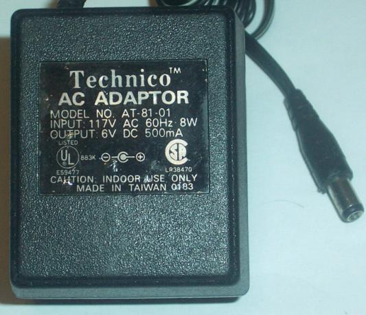 TECHINICO AT-81-01 AC DC ADAPTER 6V 500MA POWER SUPPLY